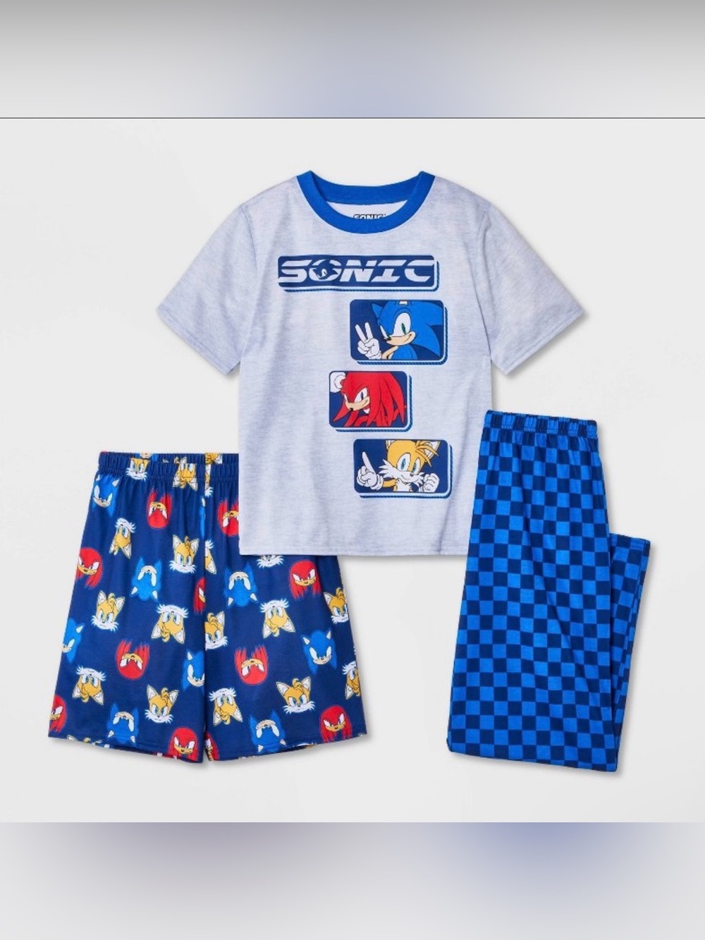 Boys' 3pc Sonic Short Sleeve Pajama Set - Blue L